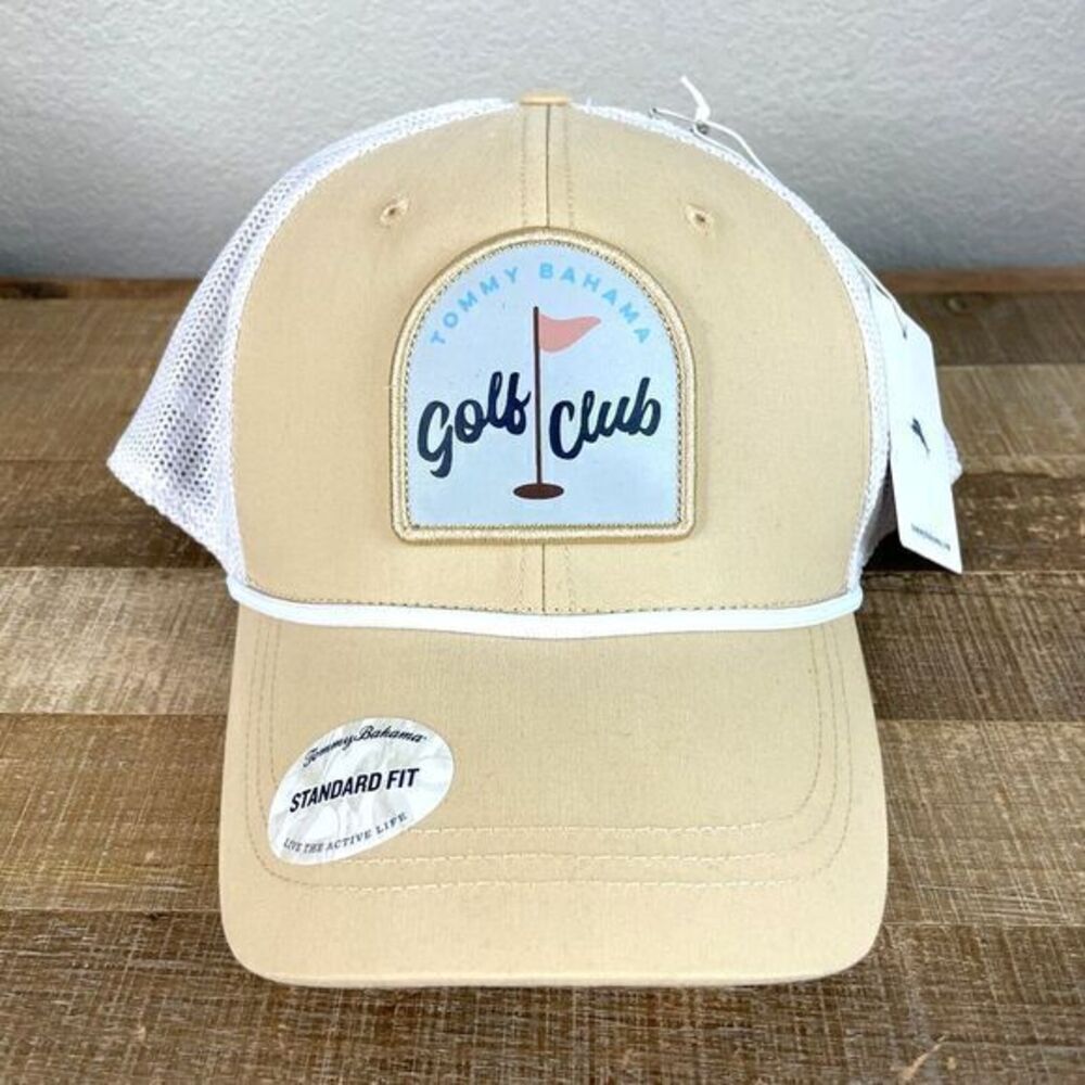 Tommy Bahama Trucker Hat Mens OS Tan Golf Club Patch Mesh Snapback Rope Cap NEW